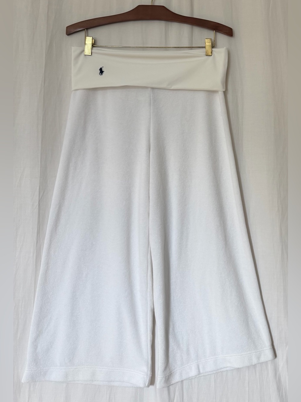 NWOT Ralph Lauren Vintage Stretchy Fold-Over Waist Wide-Leg Crop Pants -White -S